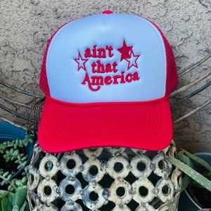 Ain't that America Red Embroidered Red Trucker Hat